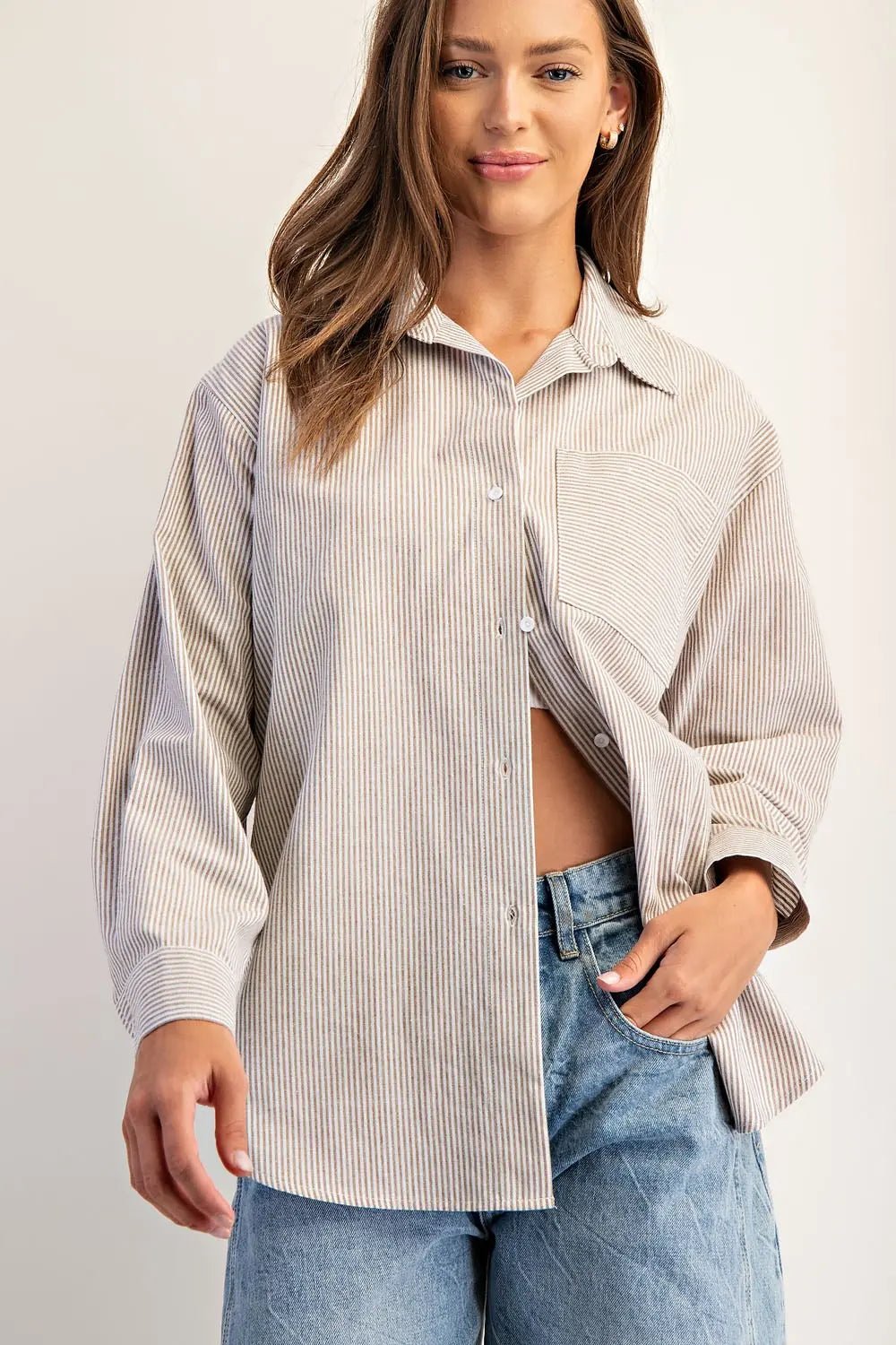 American Lobster Pinstripe Blouse – Nautical 100% Cotton Button - Down - Bella Blossom Boutique