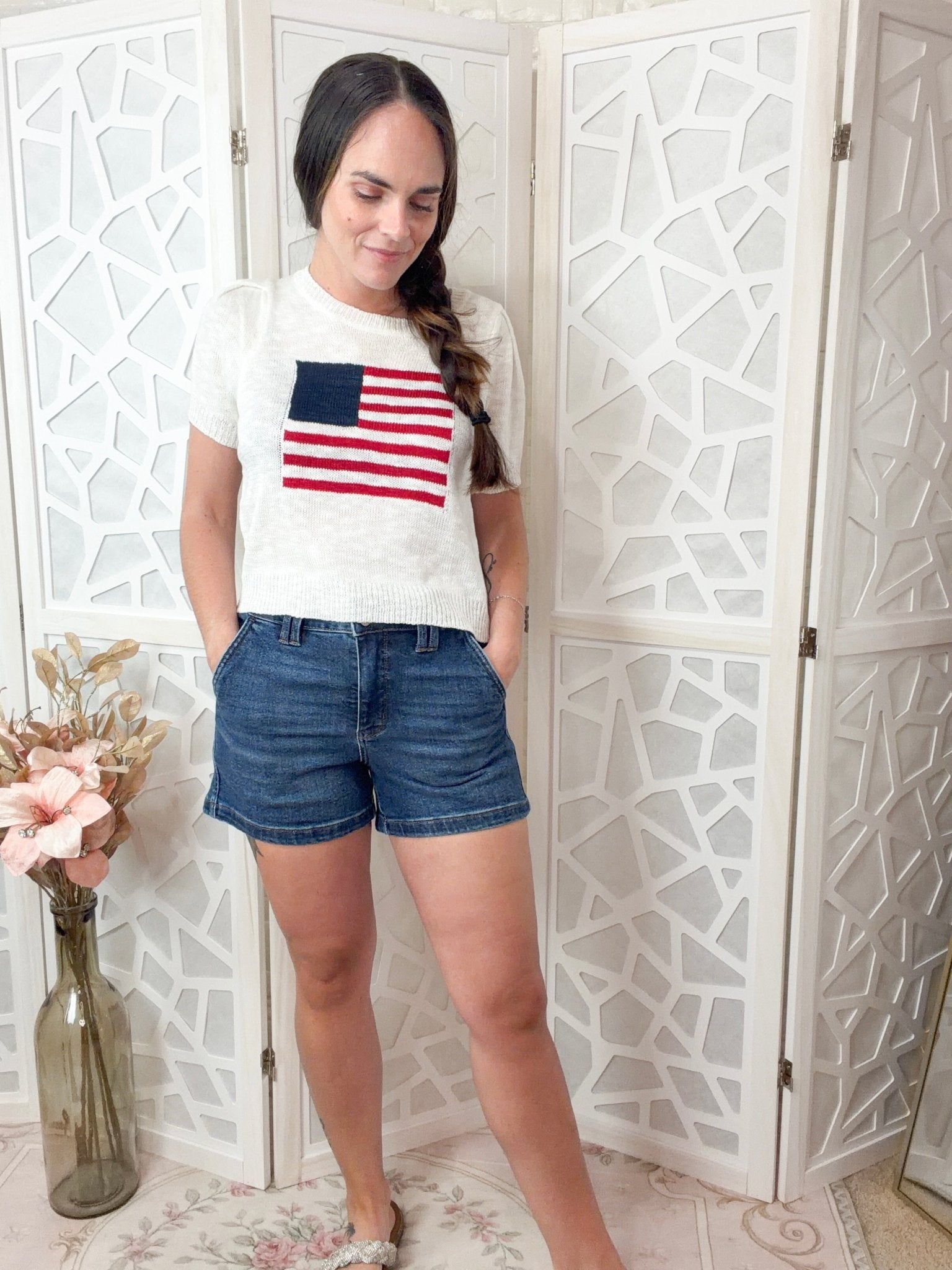 Americana Stars & Stripes Knit Top – Classic Patriotic Style - Bella Blossom Boutique