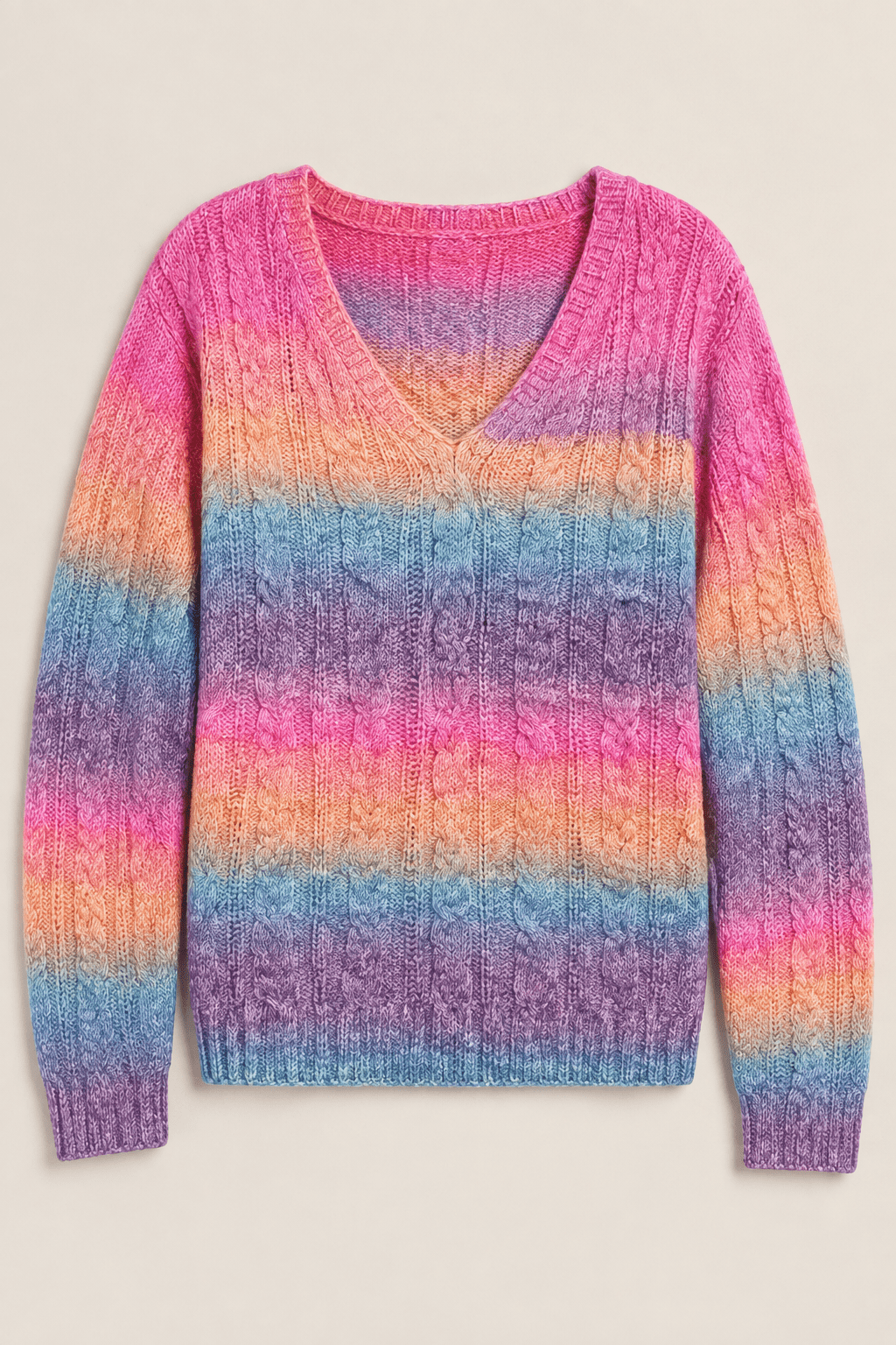 Aura Ombré Cable Knit V-Neck Sweater - Bella Blossom Boutique