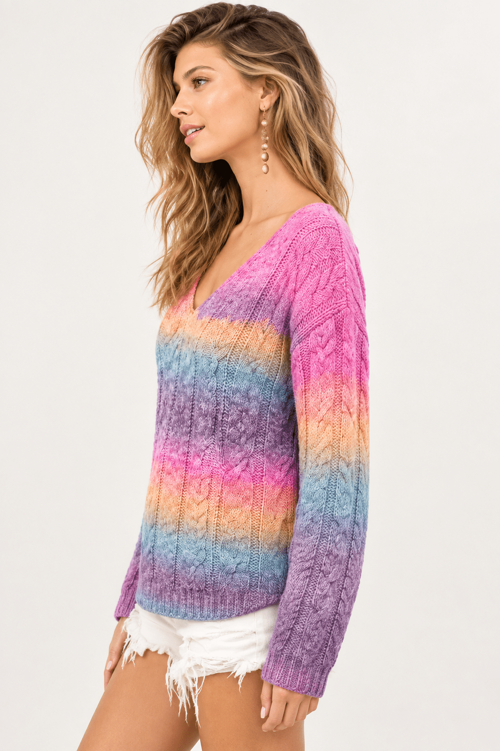 Aura Ombré Cable Knit V-Neck Sweater - Bella Blossom Boutique