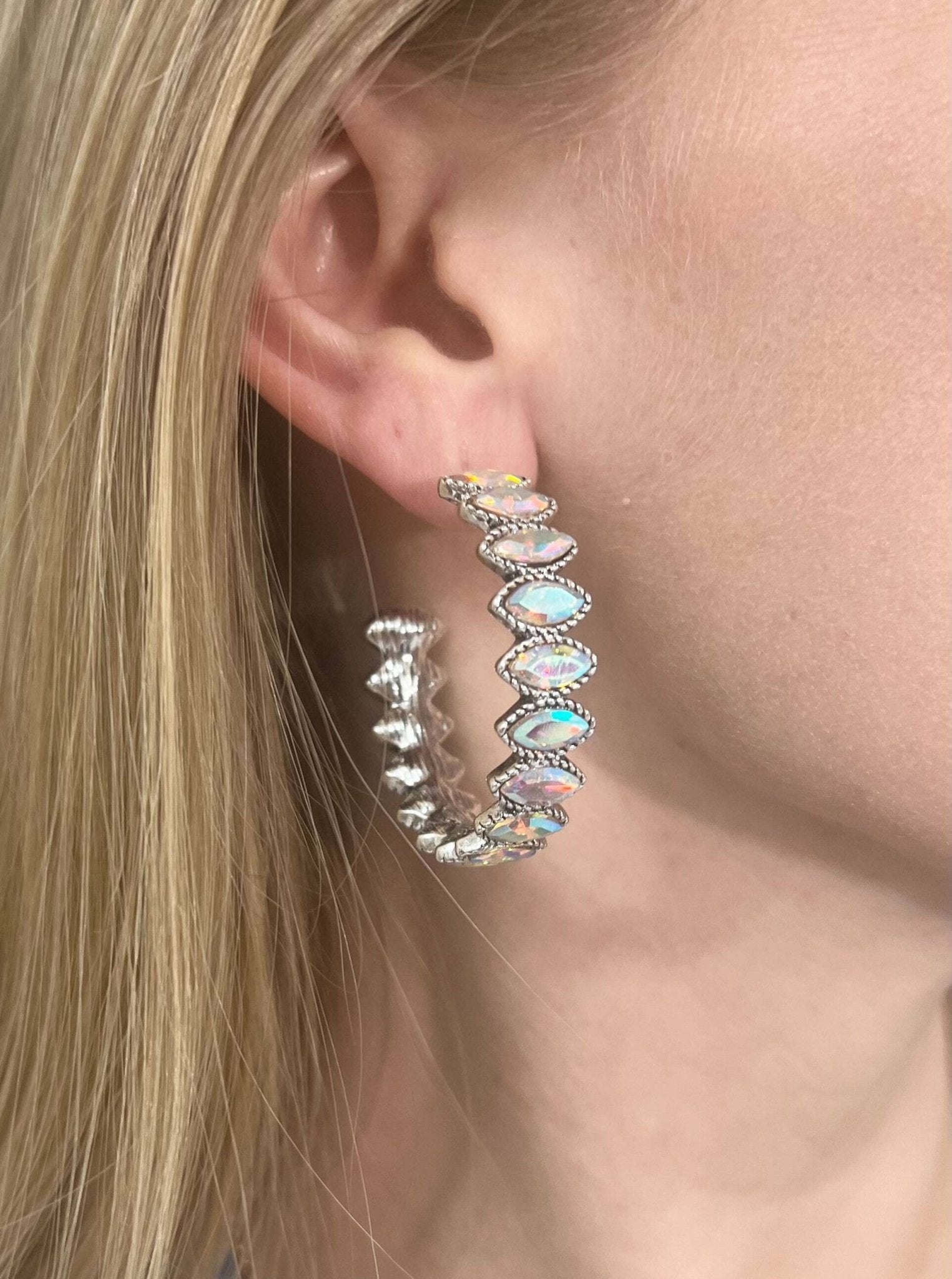 Aurora Marquise Stone Hoop Earrings – Iridescent Statement Jewelry - Bella Blossom Boutique