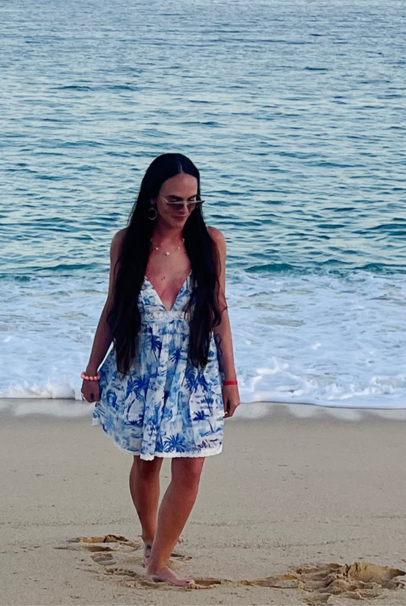 Azure Palm Lace Mini Dress | Tropical Summer Sundress - Bella Blossom Boutique