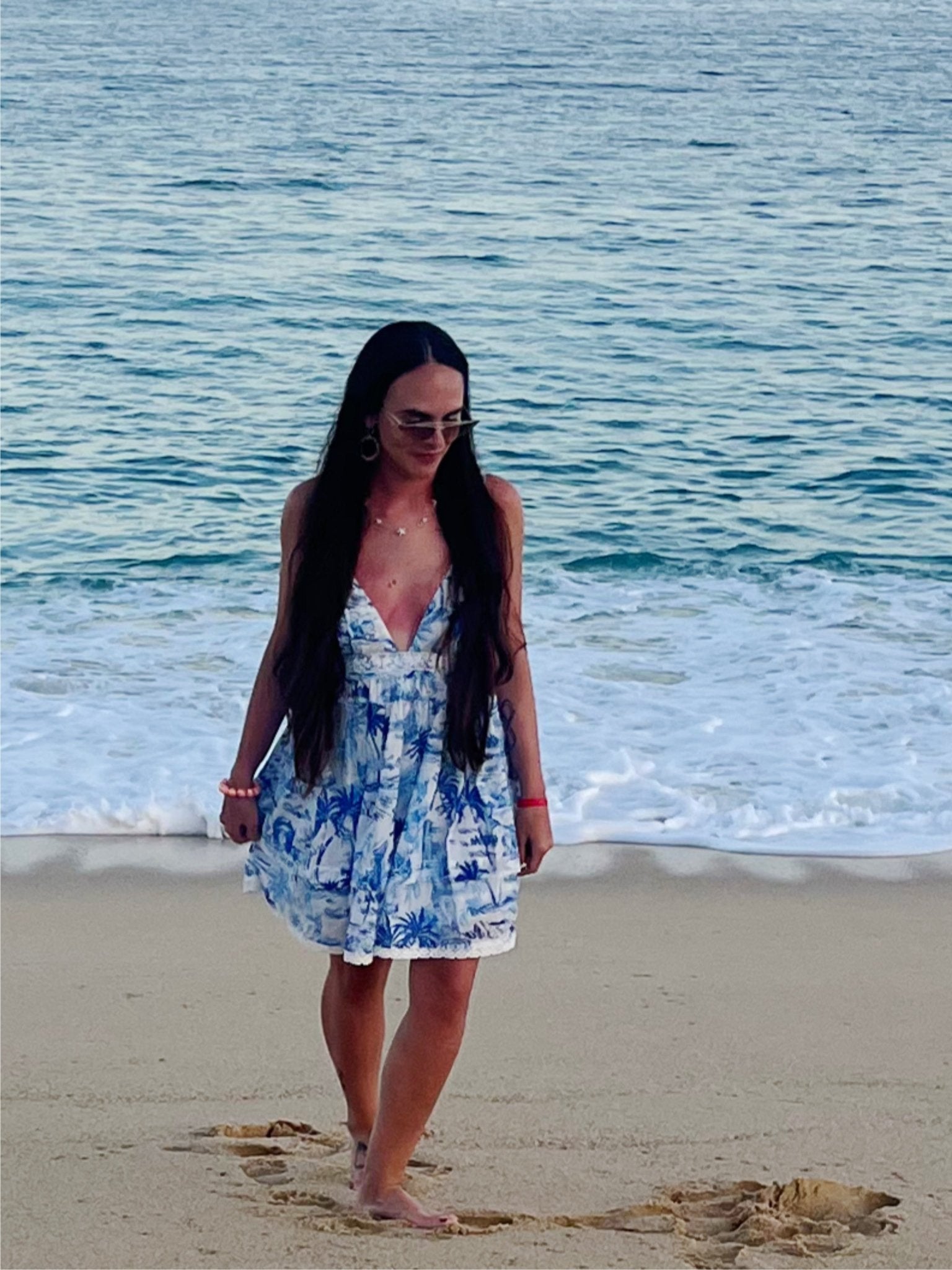 Azure Palm Lace Mini Dress | Tropical Summer Sundress - Bella Blossom Boutique