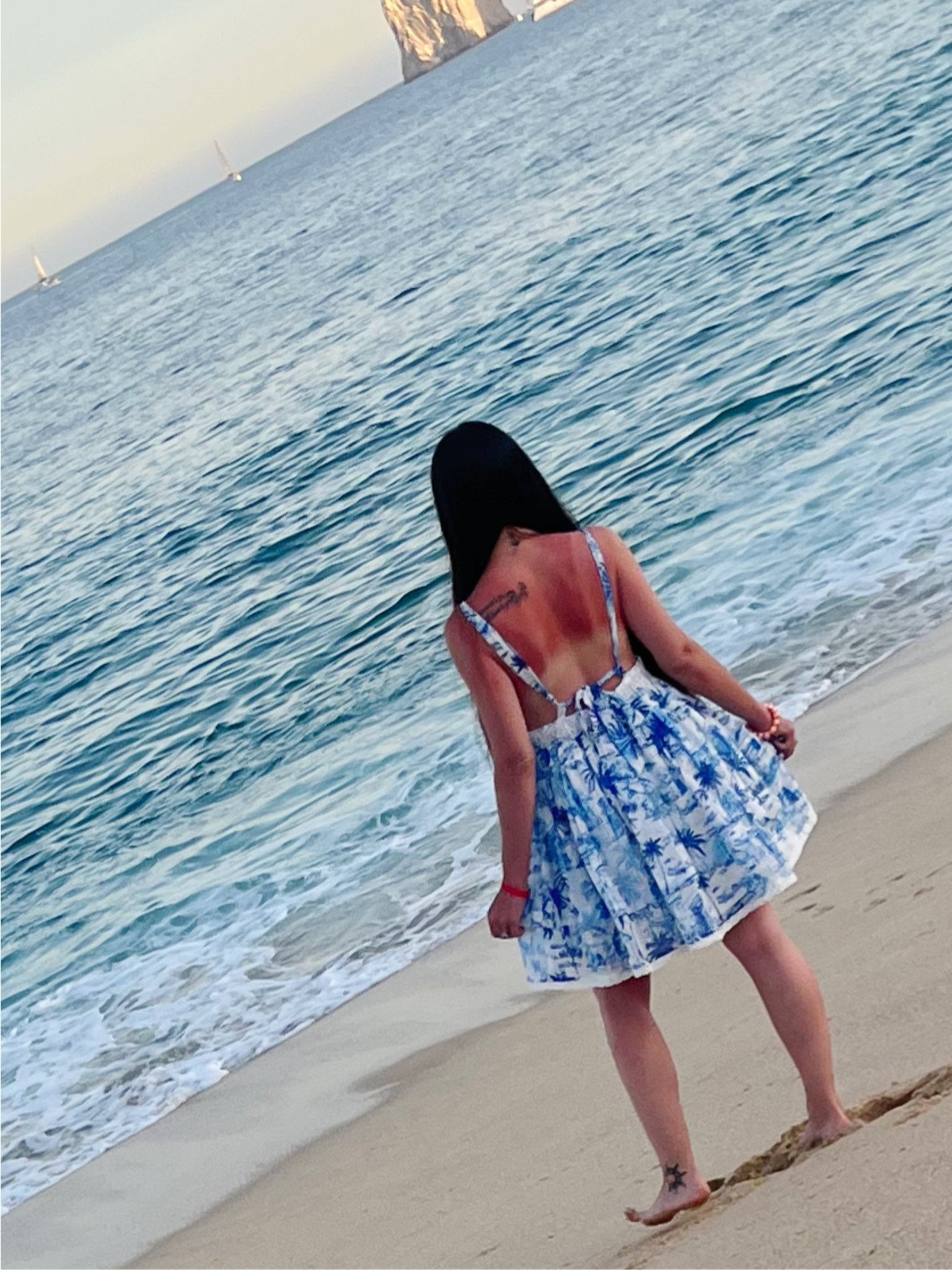 Azure Palm Lace Mini Dress | Tropical Summer Sundress - Bella Blossom Boutique