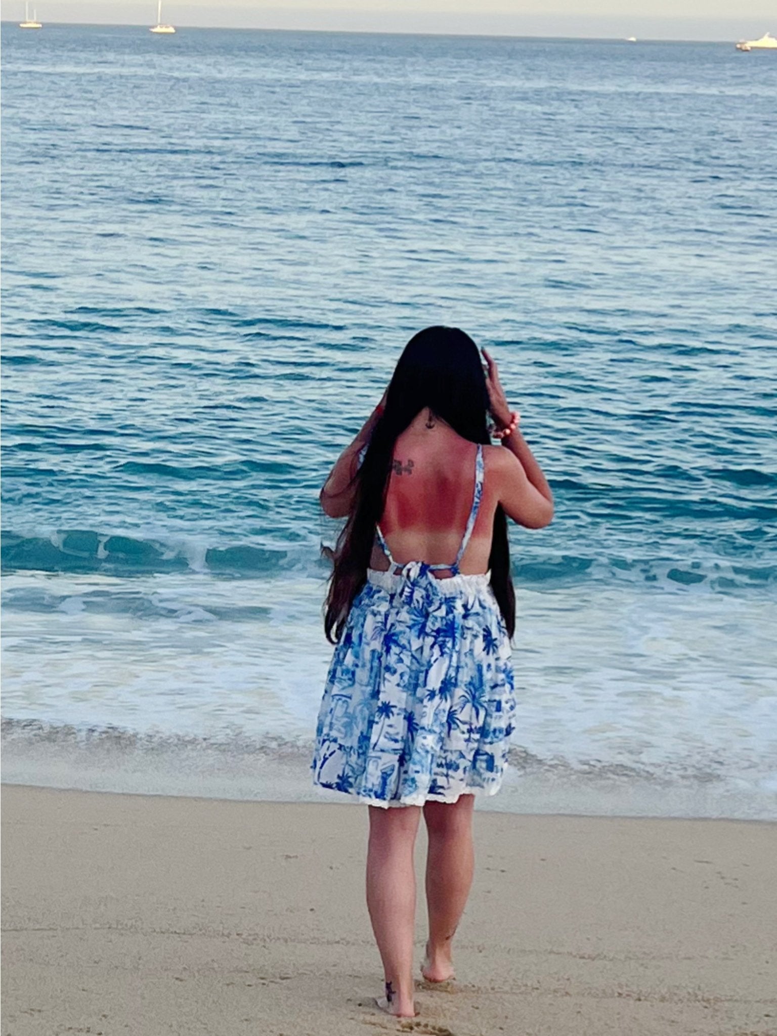 Azure Palm Lace Mini Dress | Tropical Summer Sundress - Bella Blossom Boutique