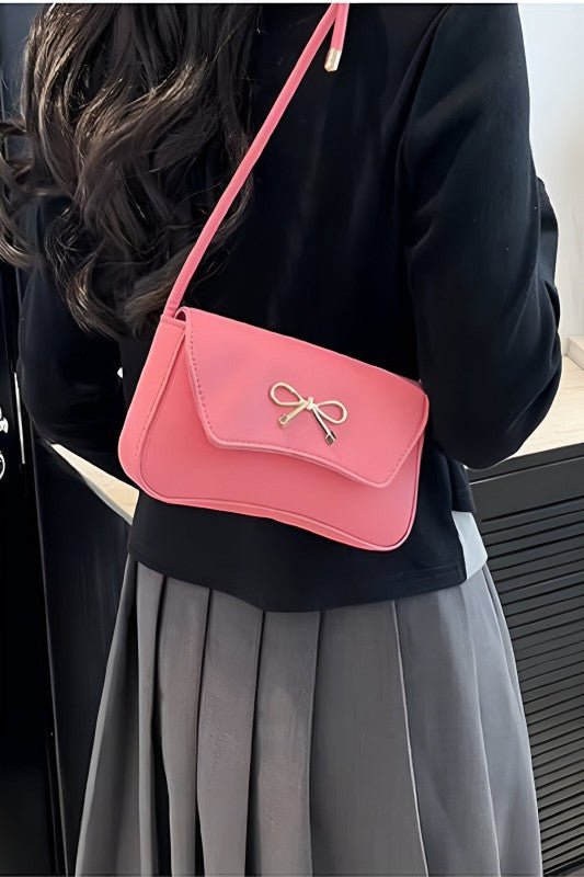 Bella Bow Underarm Shoulder Bag – Chic Gold Accent Baguette Purse - Bella Blossom Boutique
