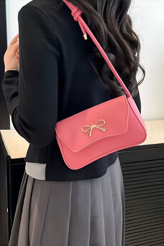 Bella Bow Underarm Shoulder Bag – Chic Gold Accent Baguette Purse - Bella Blossom Boutique