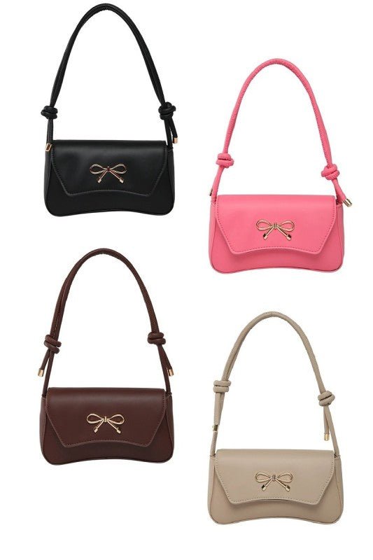 Bella Bow Underarm Shoulder Bag – Chic Gold Accent Baguette Purse - Bella Blossom Boutique