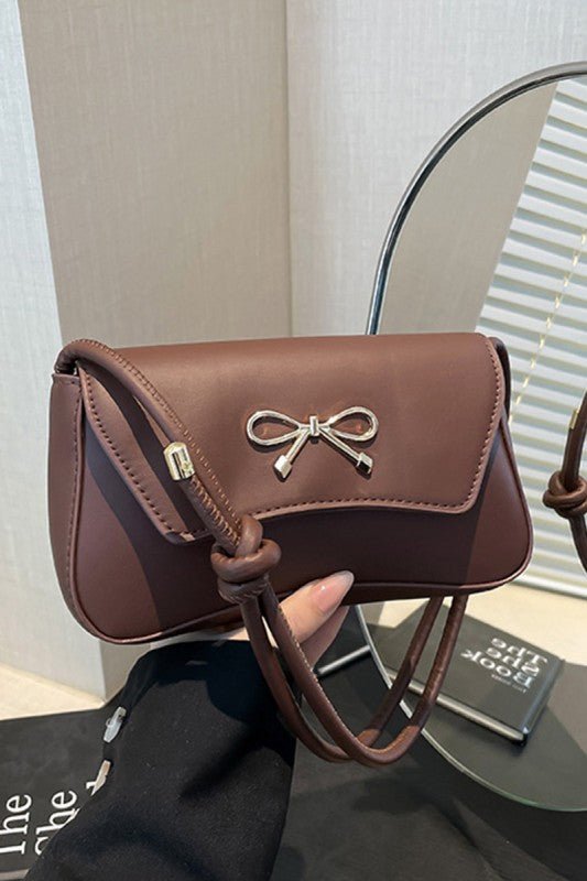 Bella Bow Underarm Shoulder Bag – Chic Gold Accent Baguette Purse - Bella Blossom Boutique