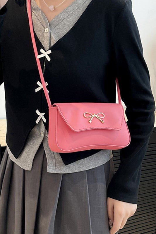 Bella Bow Underarm Shoulder Bag – Chic Gold Accent Baguette Purse - Bella Blossom Boutique