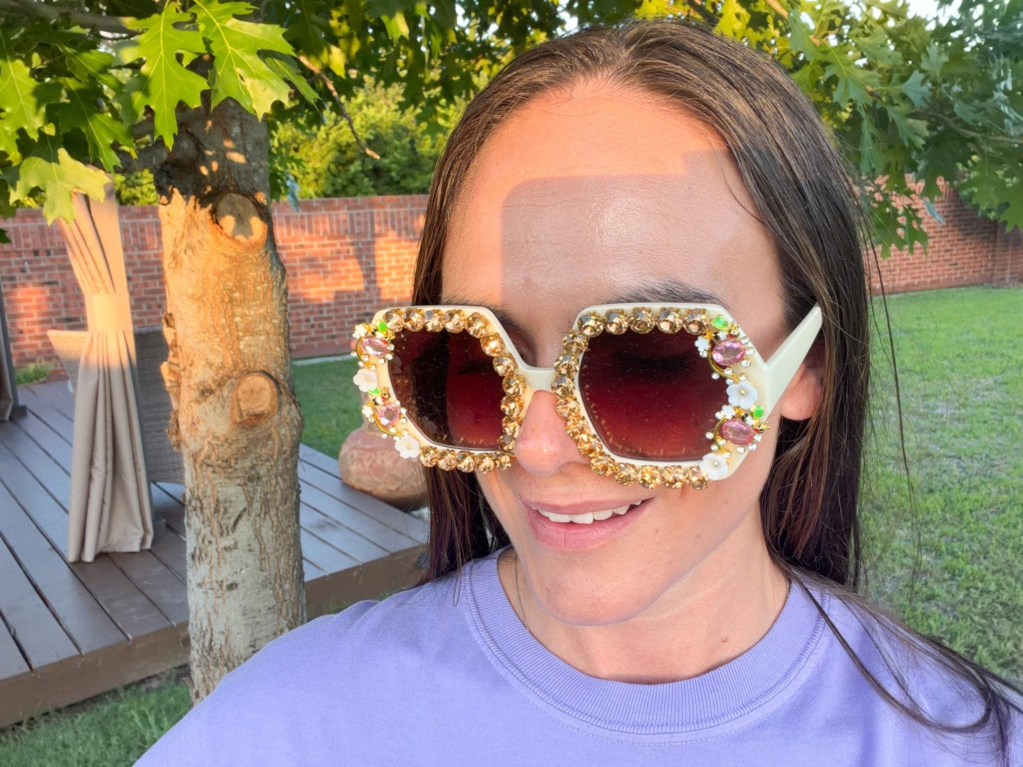 Bling & Bloom: Hand-Embellished Oversized Crystal Floral & Bee Sunglasses - Bella Blossom Boutique