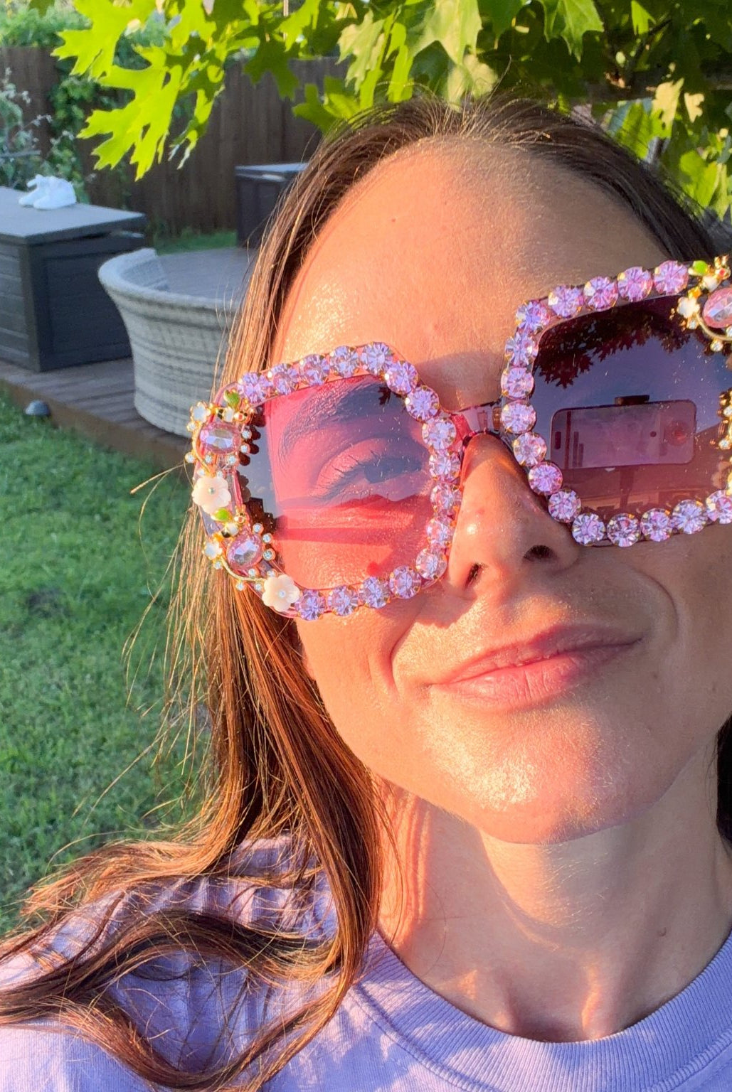 Bling & Bloom: Hand-Embellished Oversized Crystal Floral & Bee Sunglasses - Bella Blossom Boutique