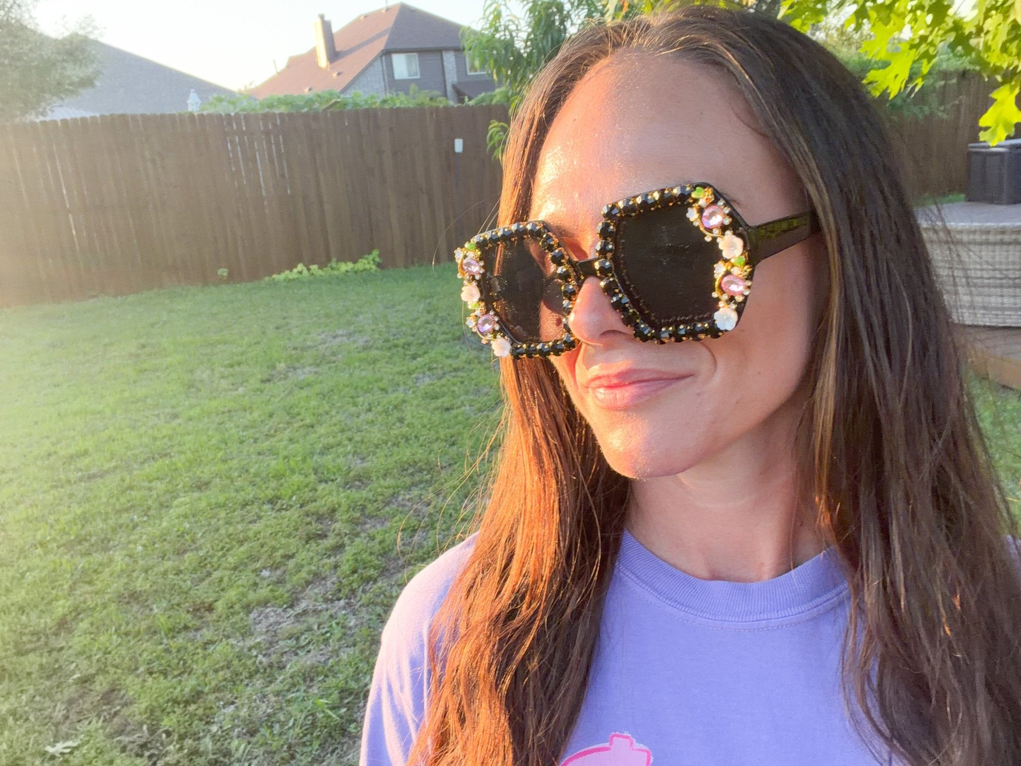 Bling & Bloom: Hand-Embellished Oversized Crystal Floral & Bee Sunglasses - Bella Blossom Boutique
