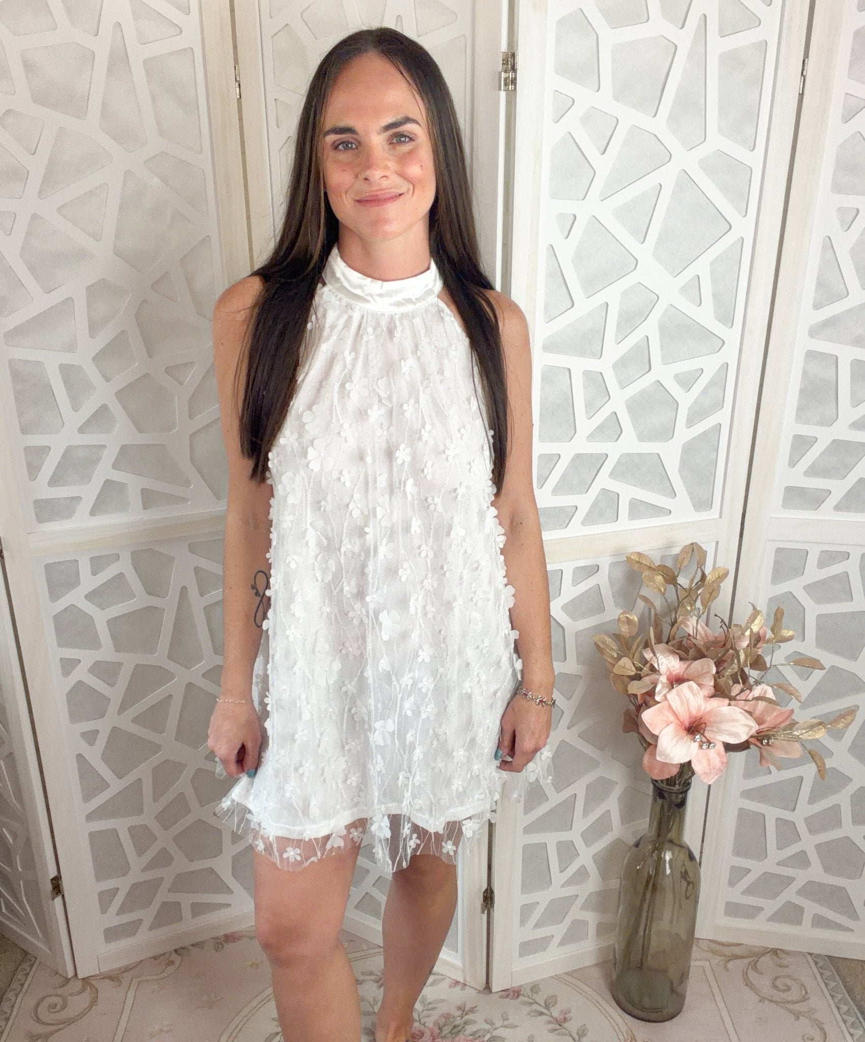 Blooming 3D Floral Halter Swing Mini Dress - Bella Blossom Boutique