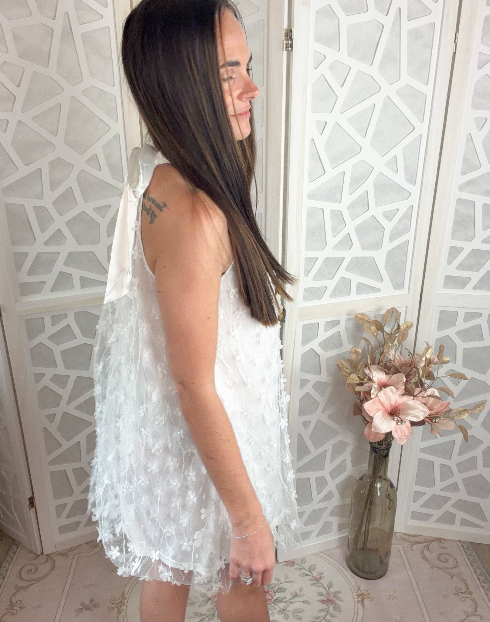 Blooming 3D Floral Halter Swing Mini Dress - Bella Blossom Boutique
