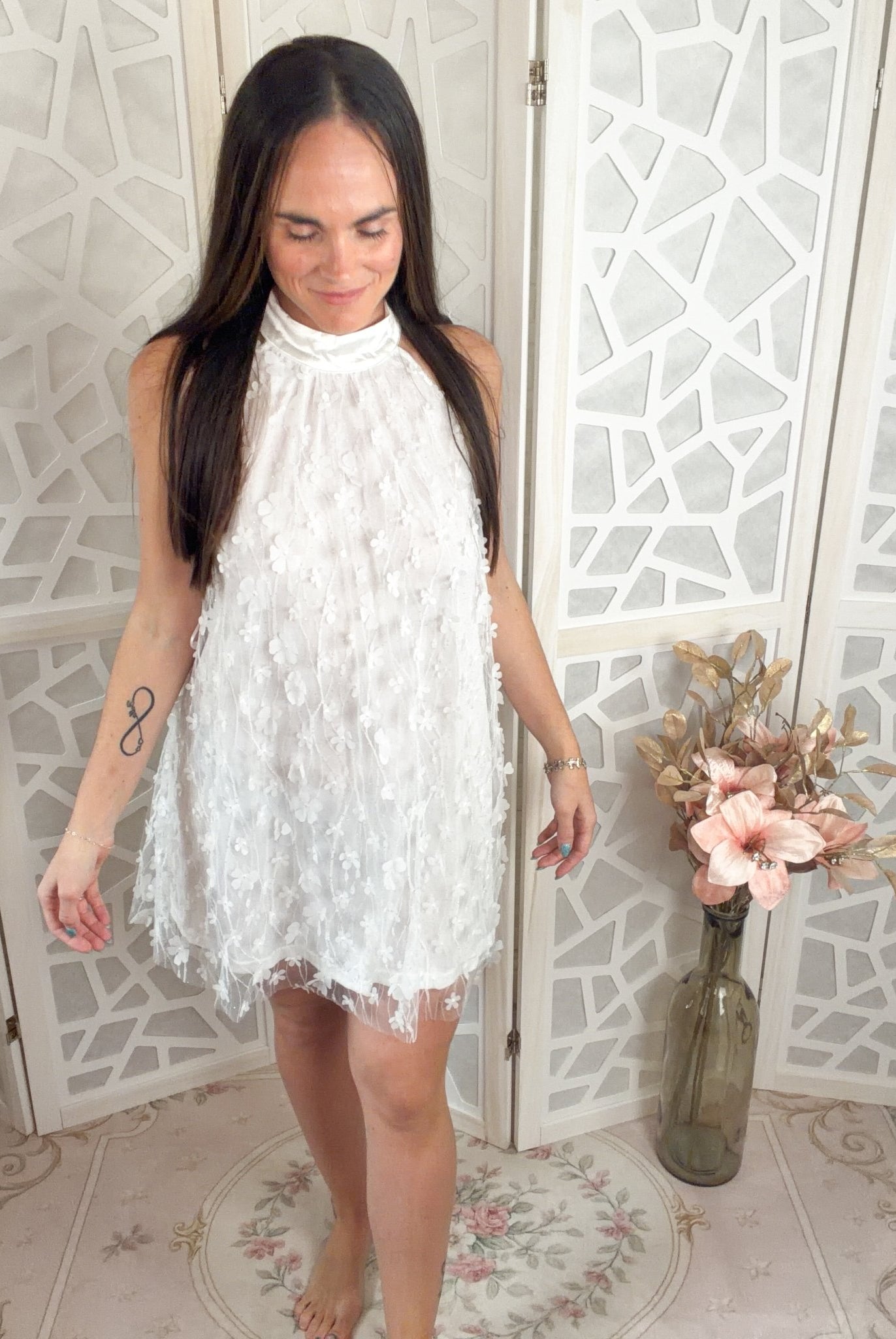 Blooming 3D Floral Halter Swing Mini Dress - Bella Blossom Boutique