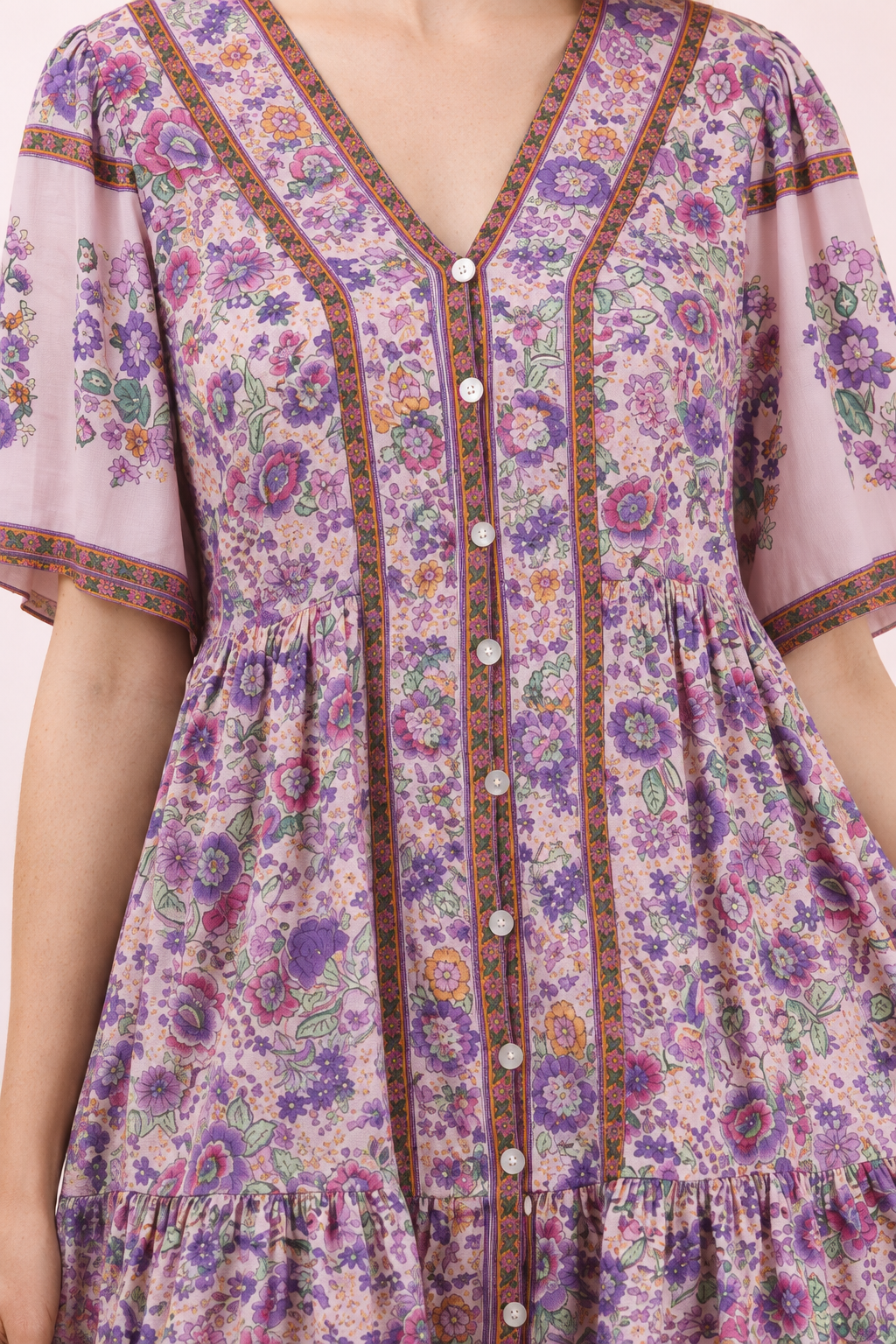 Blushed Purple Shirring Floral Mini Dress - Bella Blossom Boutique