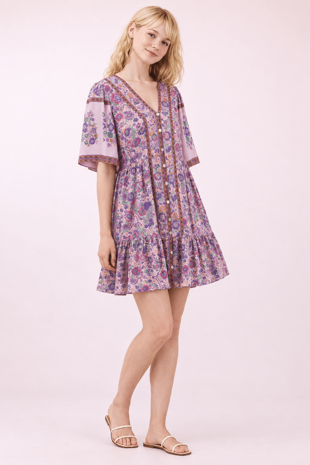 Blushed Purple Shirring Floral Mini Dress - Bella Blossom Boutique
