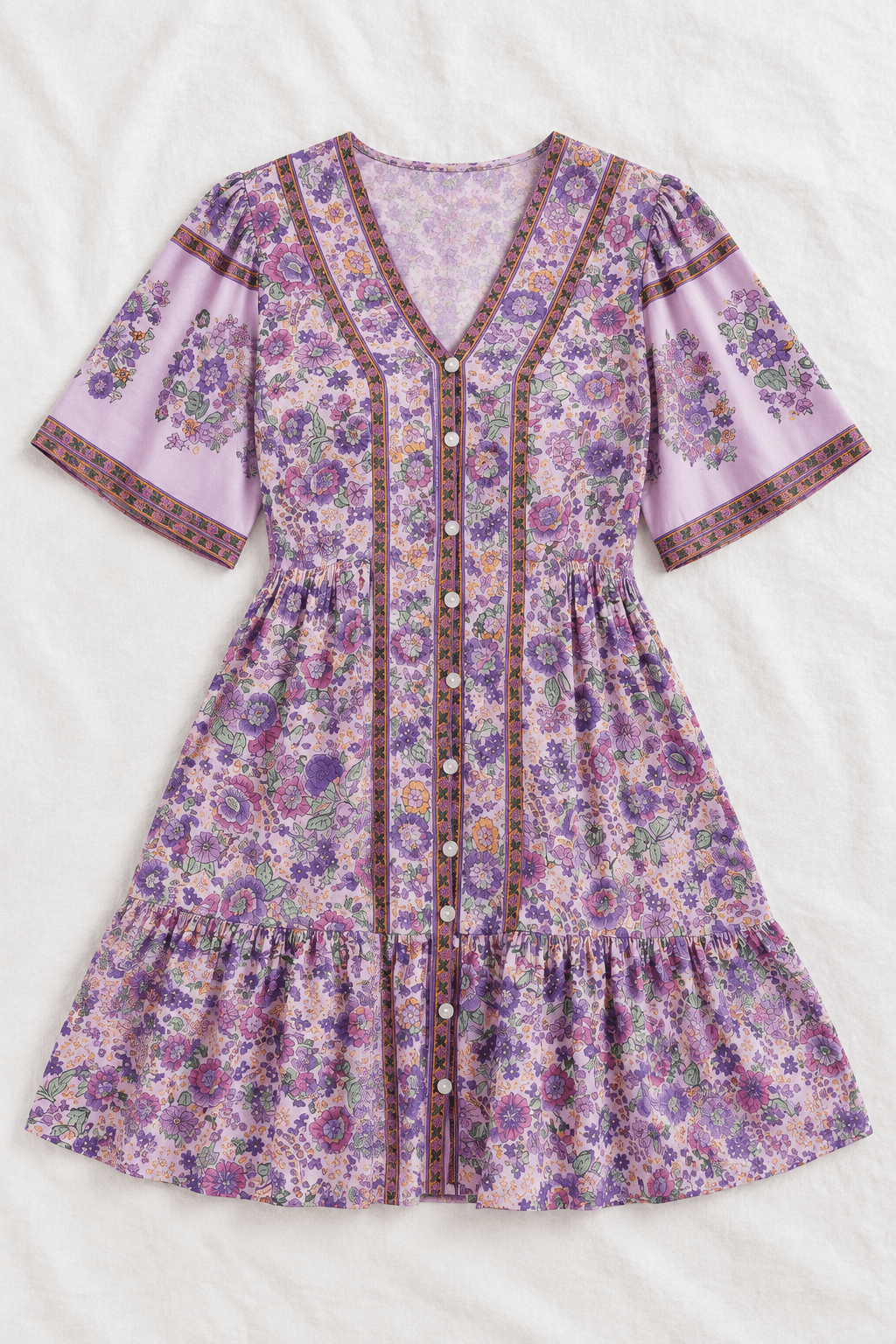 Blushed Purple Shirring Floral Mini Dress - Bella Blossom Boutique