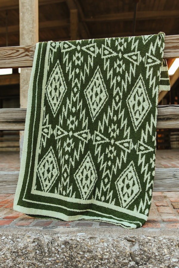 Boho Chic Olive Aztec Throw Blanket – Ultra - Soft Geometric Home Decor (50" x 60") - Bella Blossom Boutique