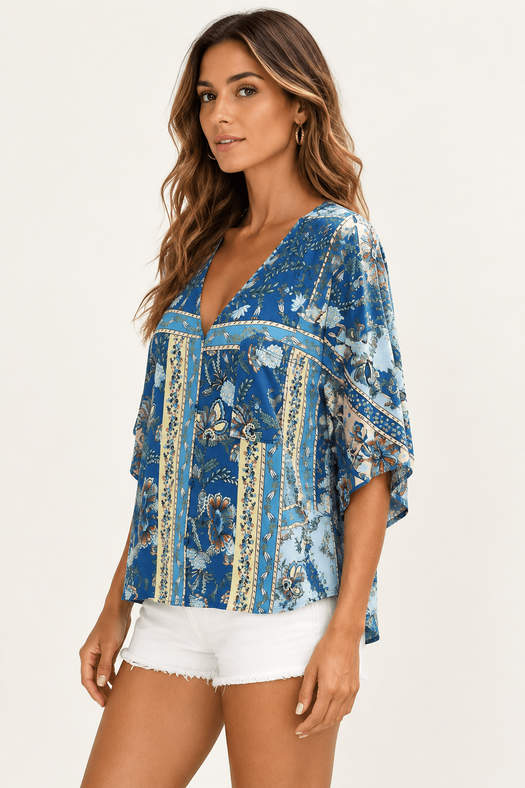 Boho Floral Border Print Blouse - Bella Blossom Boutique