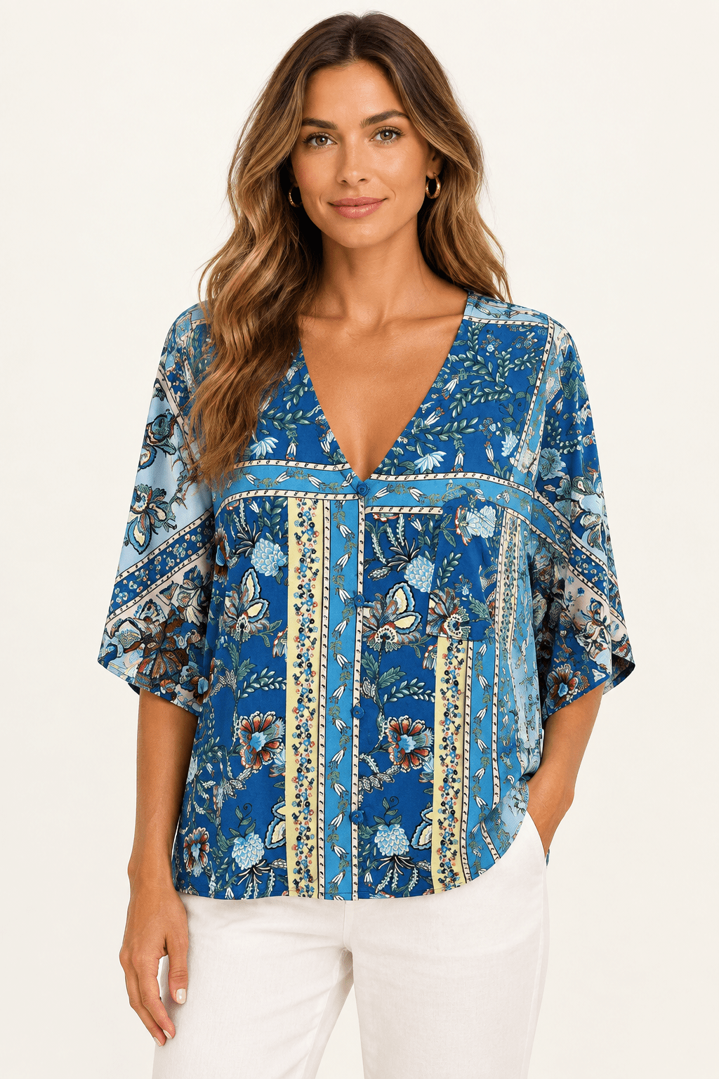 Boho Floral Border Print Blouse - Bella Blossom Boutique