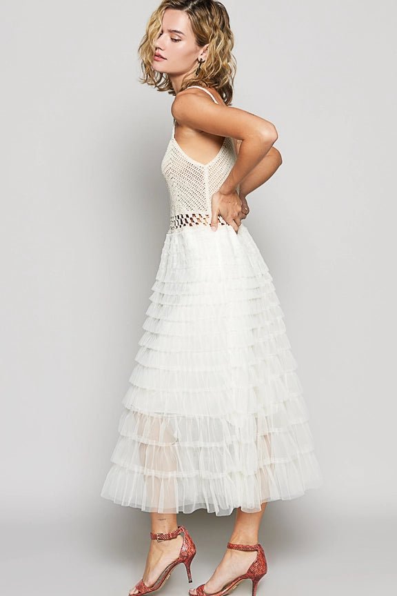 Boho Romance Vintage Crochet Lace Tiered Midi Dress - Bella Blossom Boutique
