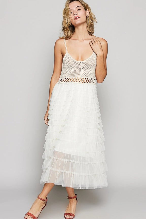 Boho Romance Vintage Crochet Lace Tiered Midi Dress - Bella Blossom Boutique