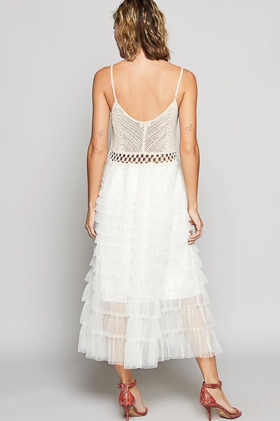 Boho Romance Vintage Crochet Lace Tiered Midi Dress - Bella Blossom Boutique