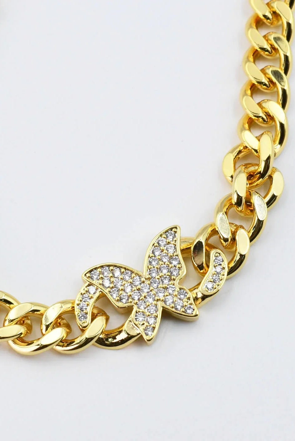 Butterfly Bliss: Gold Curb Link Pendant Necklace - Bella Blossom Boutique