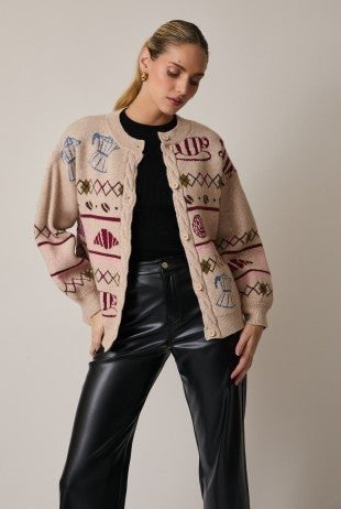 Café Latte Graphic Cardigan – Cozy Coffee Shop Embroidered Sweater - Bella Blossom Boutique