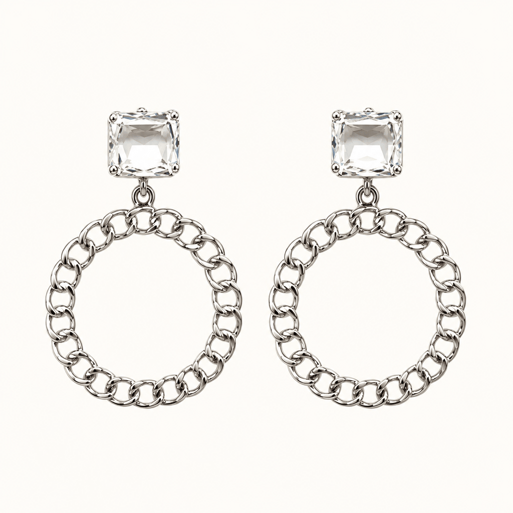 Chain Link Circle Earrings with Rhinestone - Bella Blossom Boutique