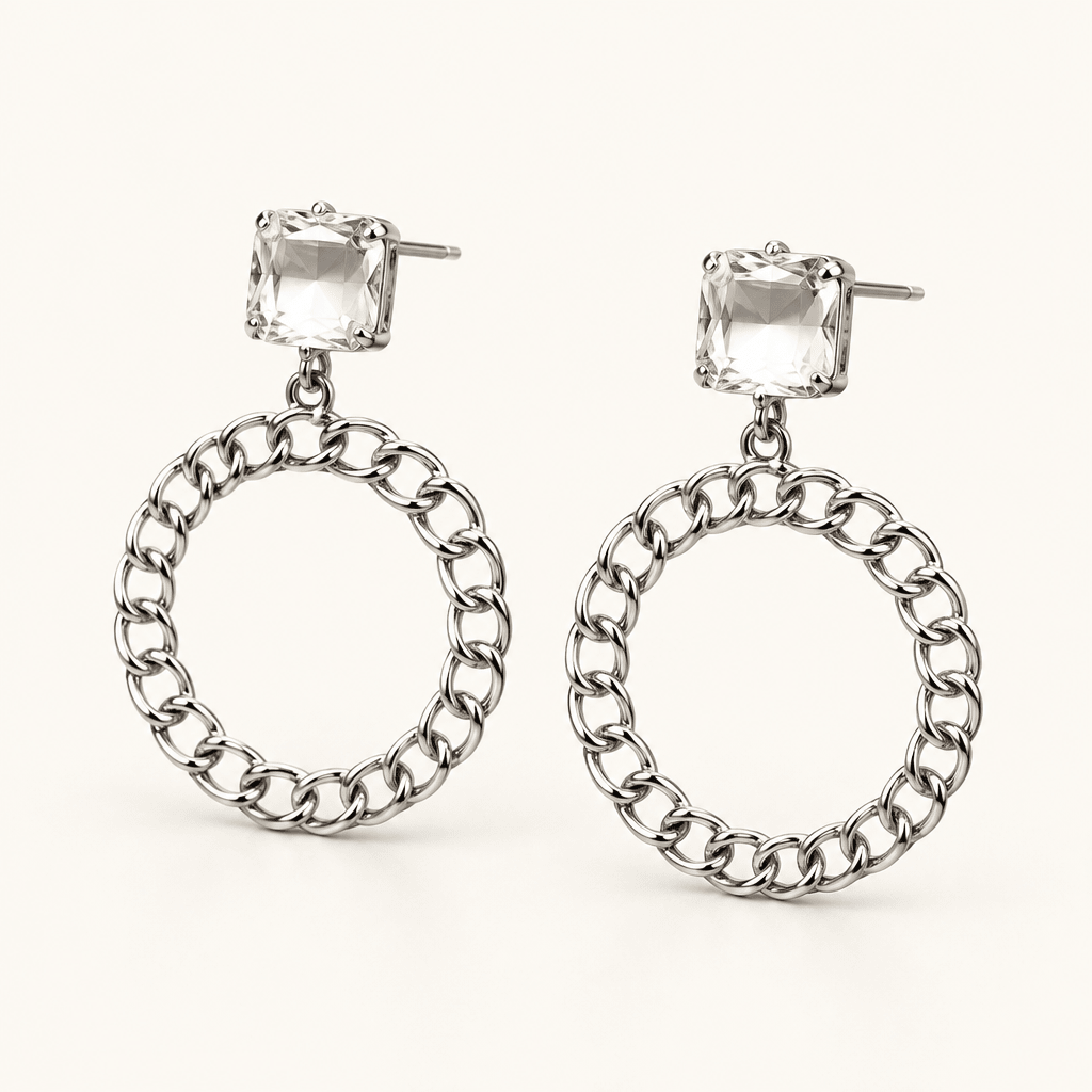 Chain Link Circle Earrings with Rhinestone - Bella Blossom Boutique