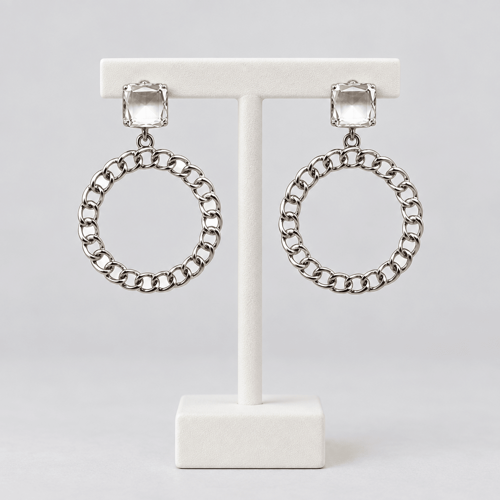 Chain Link Circle Earrings with Rhinestone - Bella Blossom Boutique