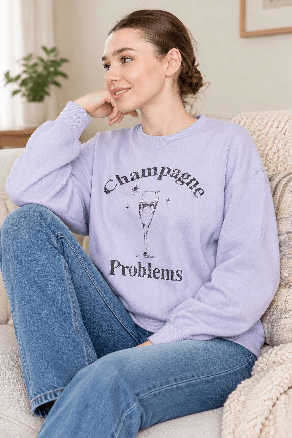 Champagne Problems Oversized Fleece Pullover - Cozy Graphic Sweatshirt - Bella Blossom Boutique