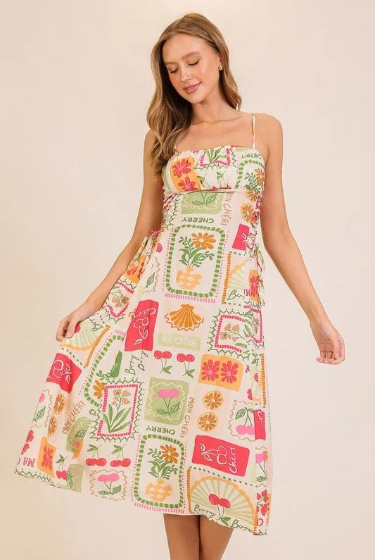 Cheri Vintage Floral Lace - Up Midi Dress - Bella Blossom Boutique