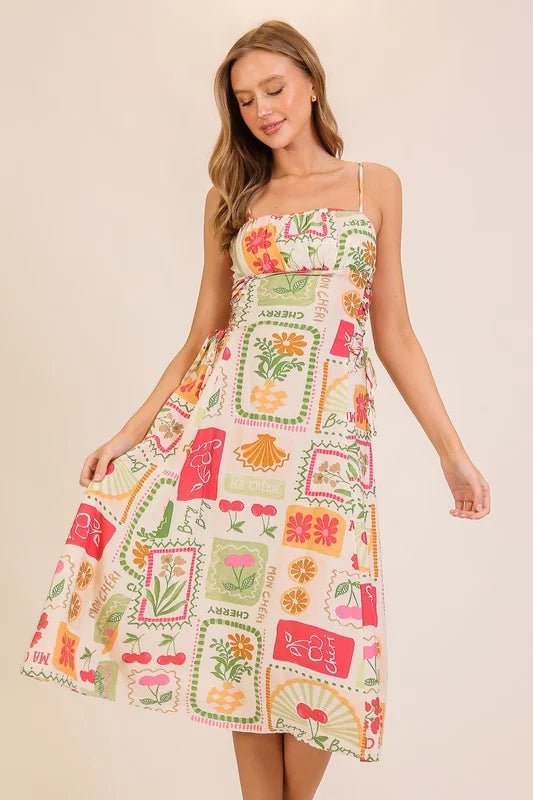 Cheri Vintage Floral Lace - Up Midi Dress - Bella Blossom Boutique