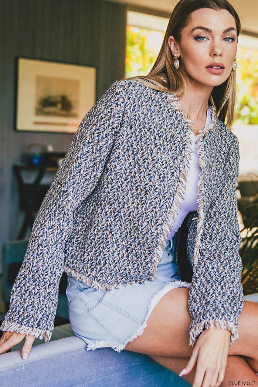 Chloe Fringed Tweed Cropped Jacket – Textured Parisian Style - Bella Blossom Boutique