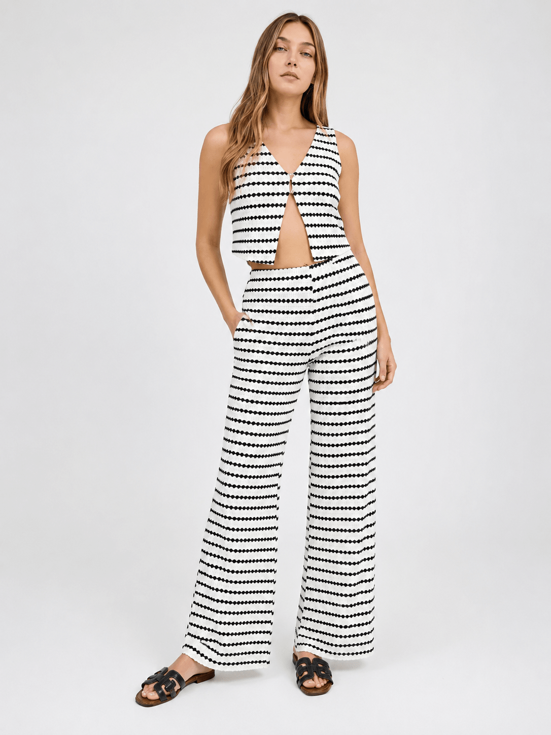 Coastal Chic Striped Knitted Vest & Pant Set - Bella Blossom Boutique