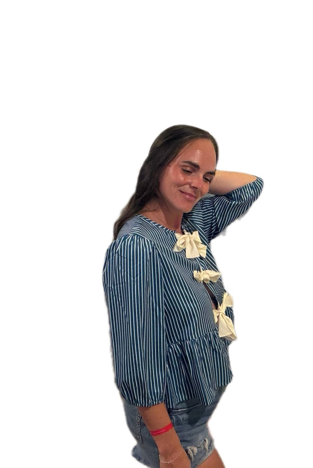 Coastal Stripe Bow - Front Babydoll Blouse - Bella Blossom Boutique