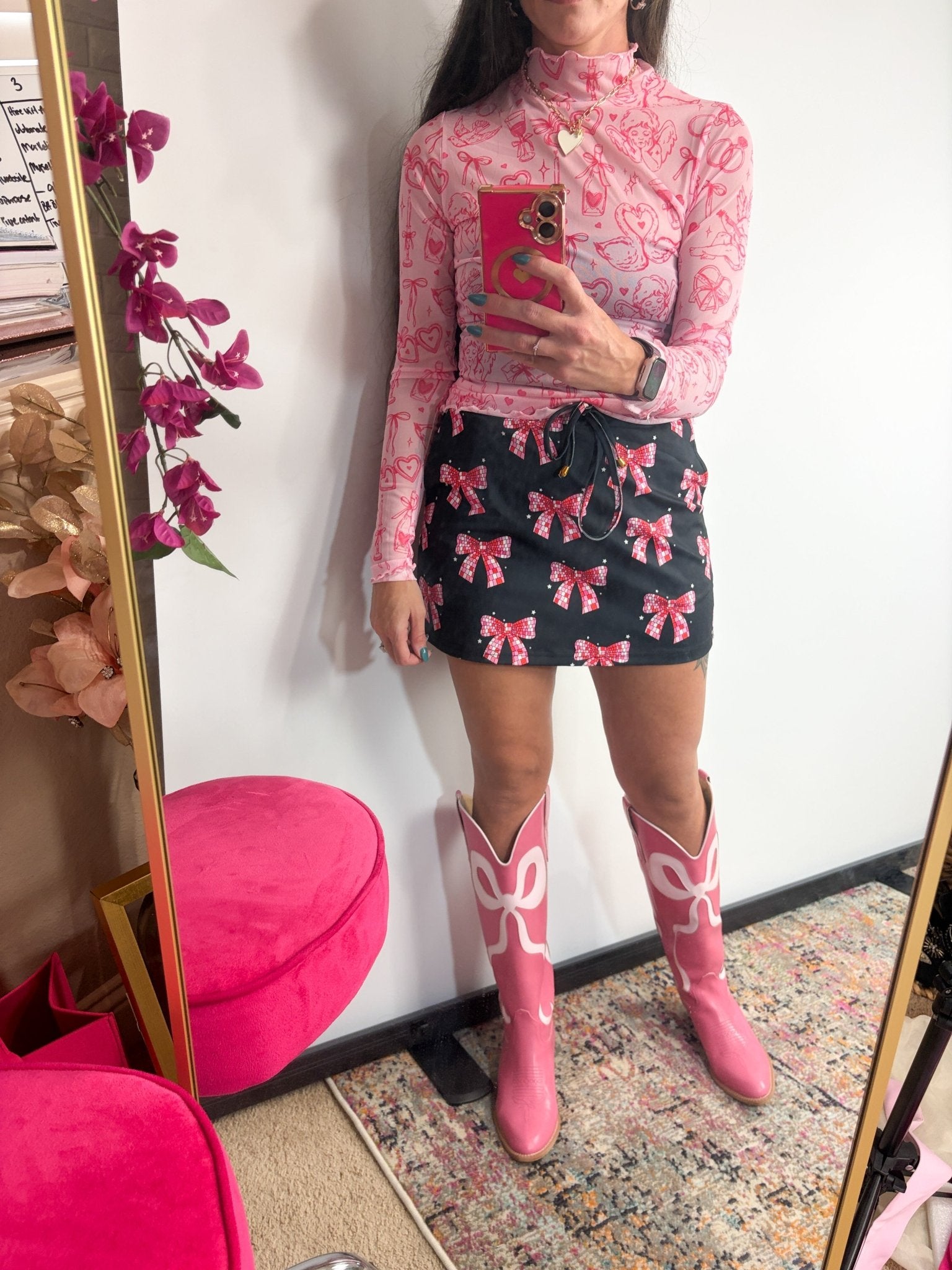 Coquette Hot Pink Ribbon Bow Cowboy Boots | Tall Western Statement Boots - Bella Blossom Boutique