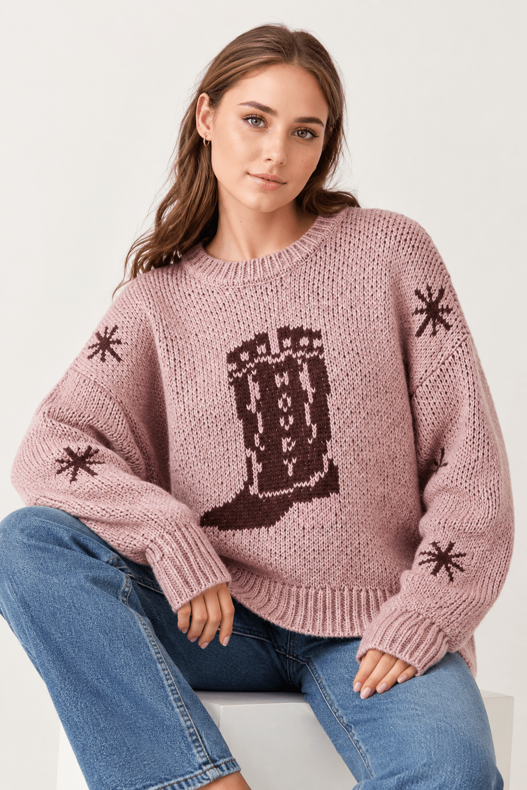 Cowboy Boots Graphic Print Knit Sweater - Bella Blossom Boutique