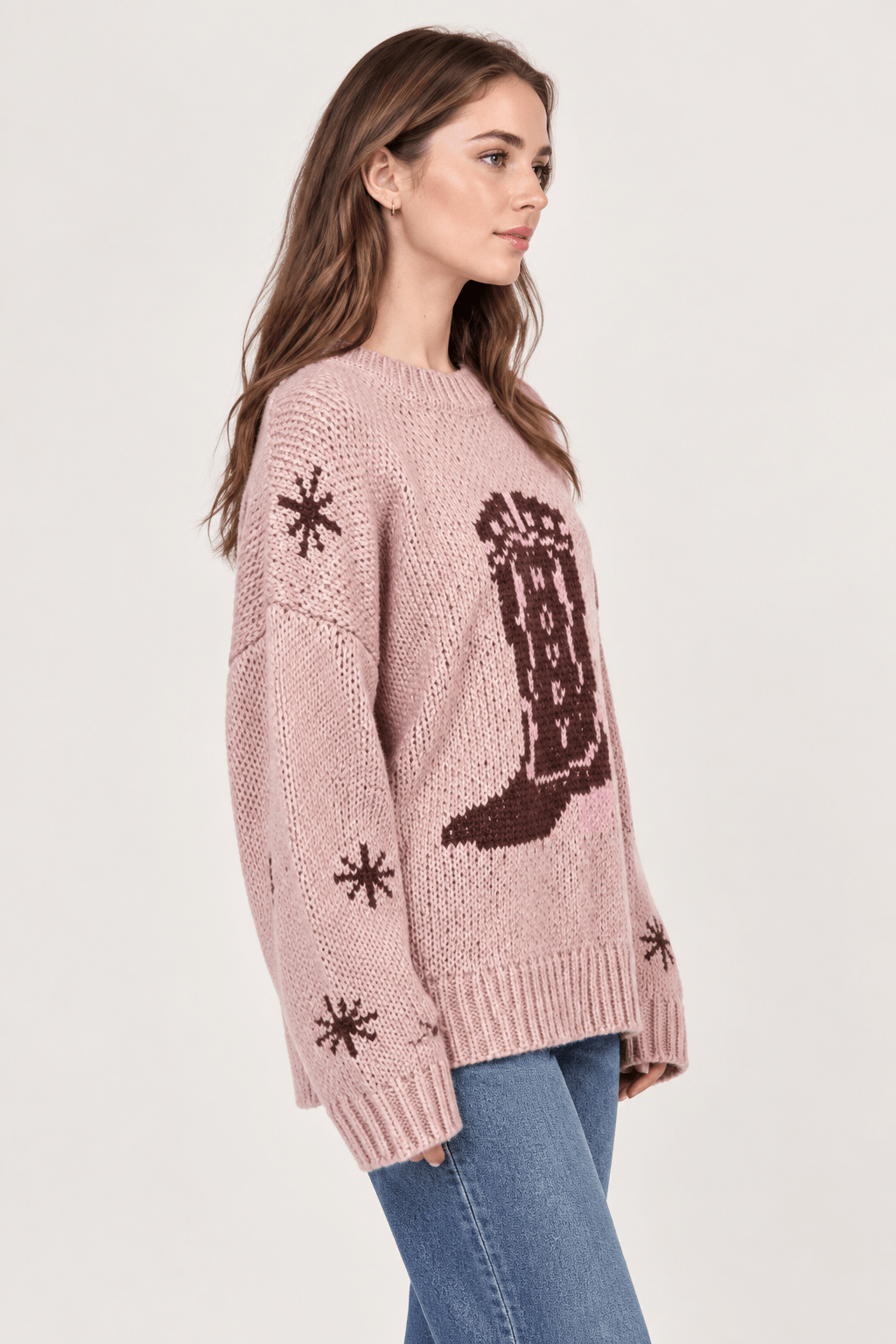 Cowboy Boots Graphic Print Knit Sweater - Bella Blossom Boutique