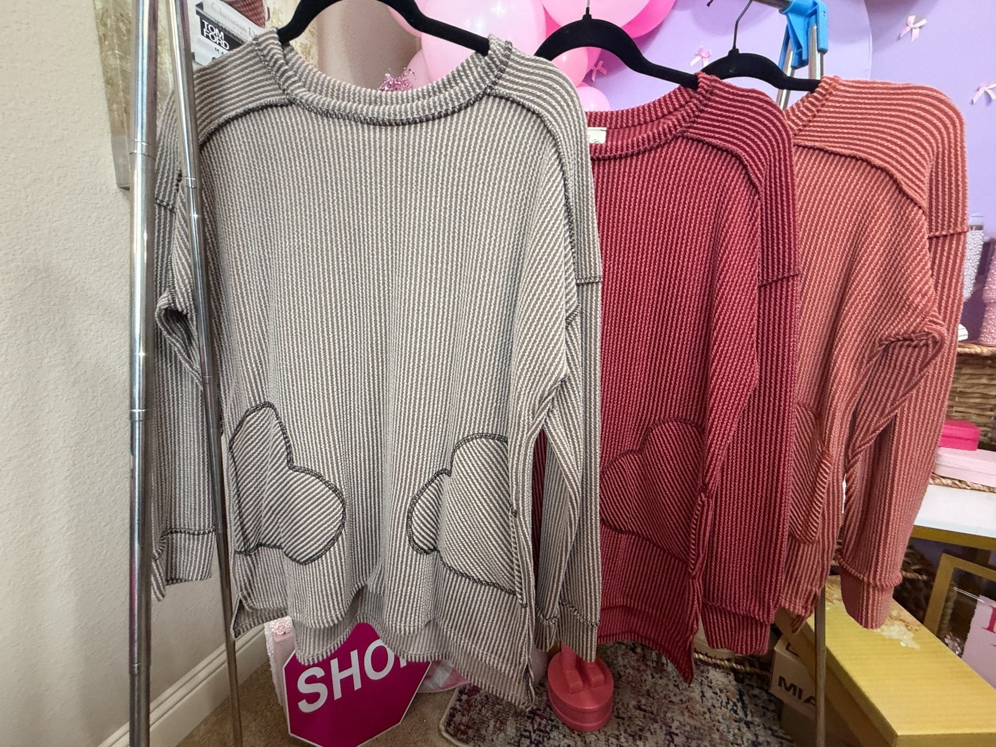 Cozy Heart Detail Oversized Waffle Knit Top - Bella Blossom Boutique