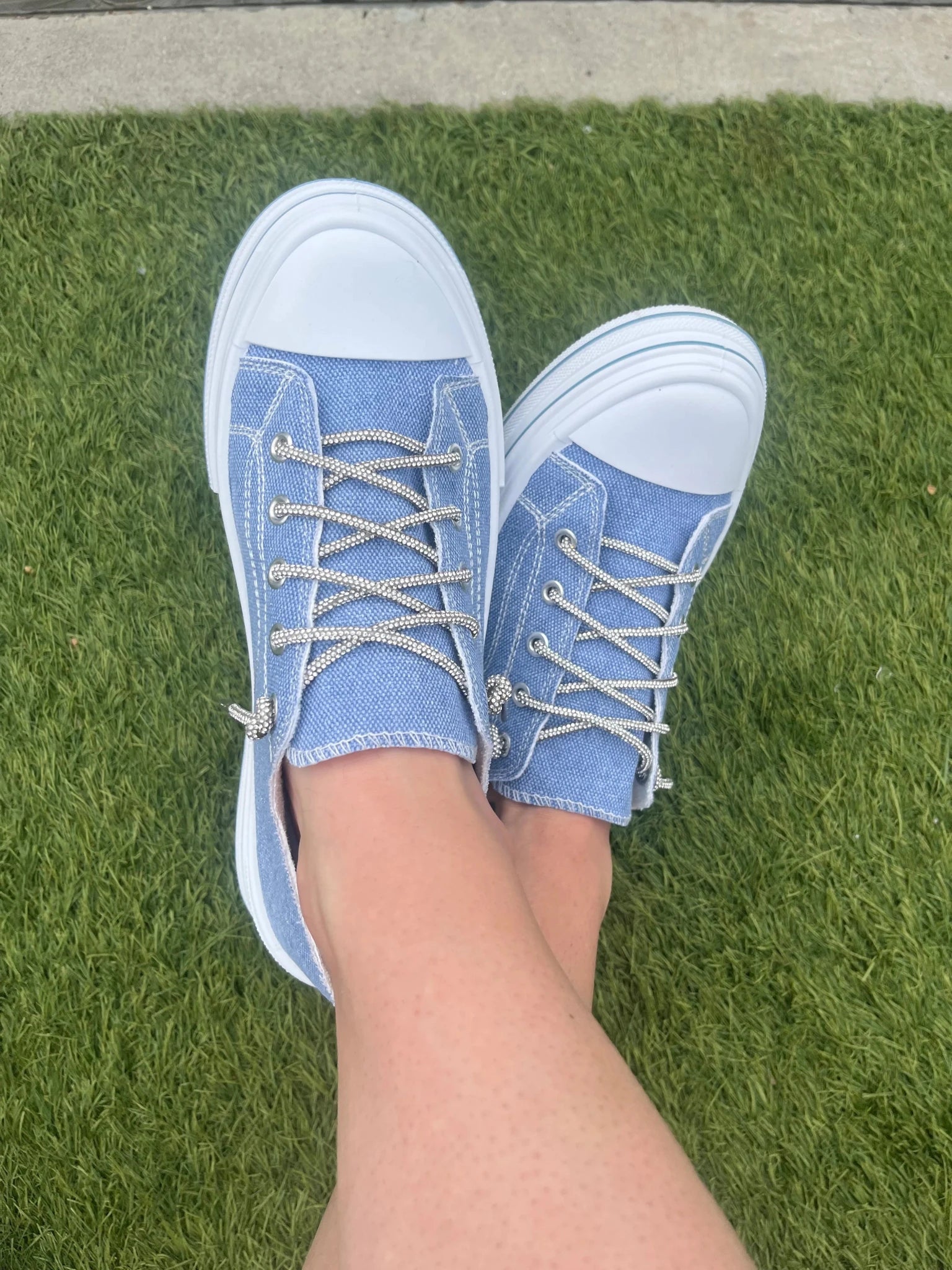Crystal Luxe Denim Rhinestone Sneakers — Chic Sparkle Comfort - Bella Blossom Boutique
