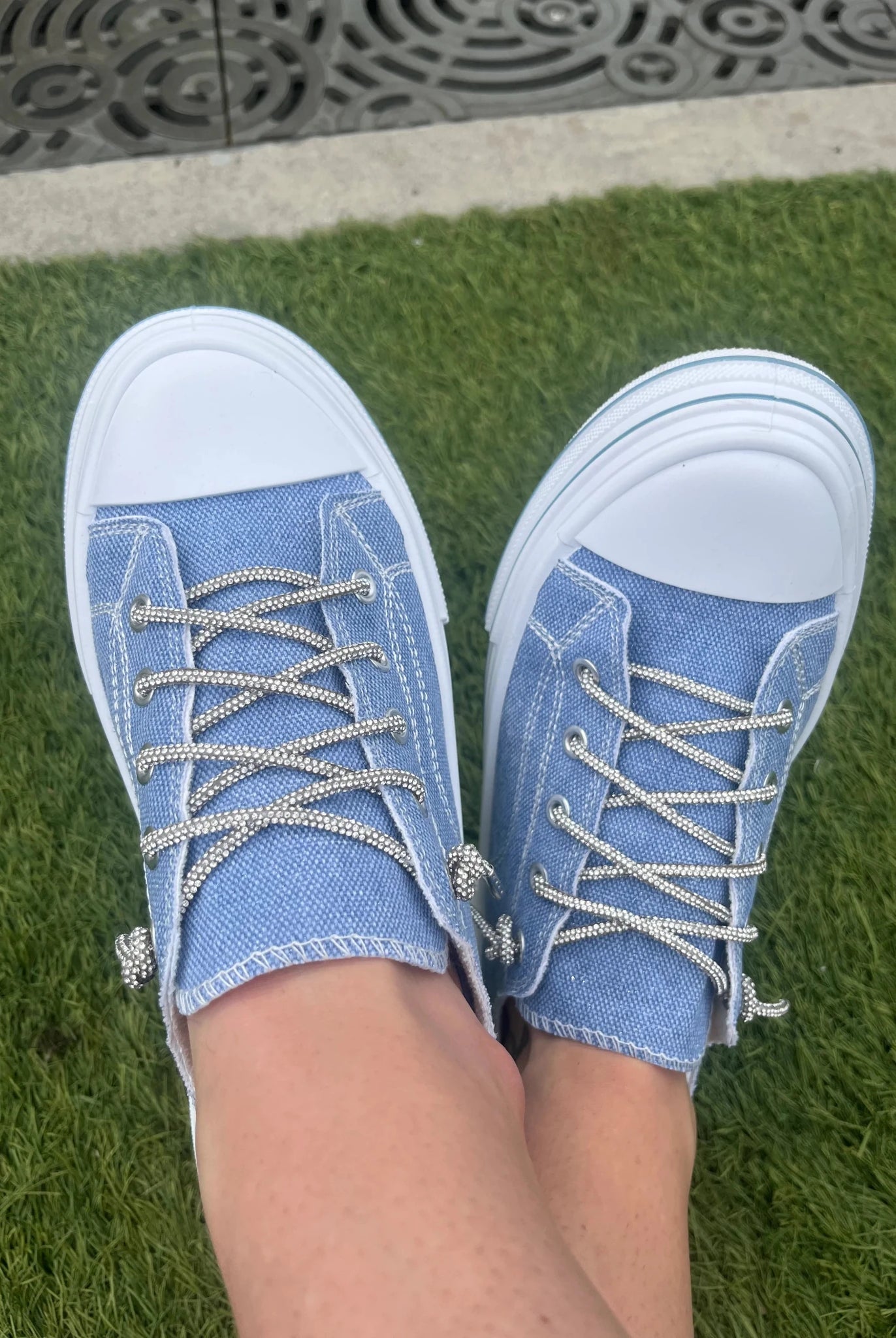 Crystal Luxe Denim Rhinestone Sneakers — Chic Sparkle Comfort - Bella Blossom Boutique