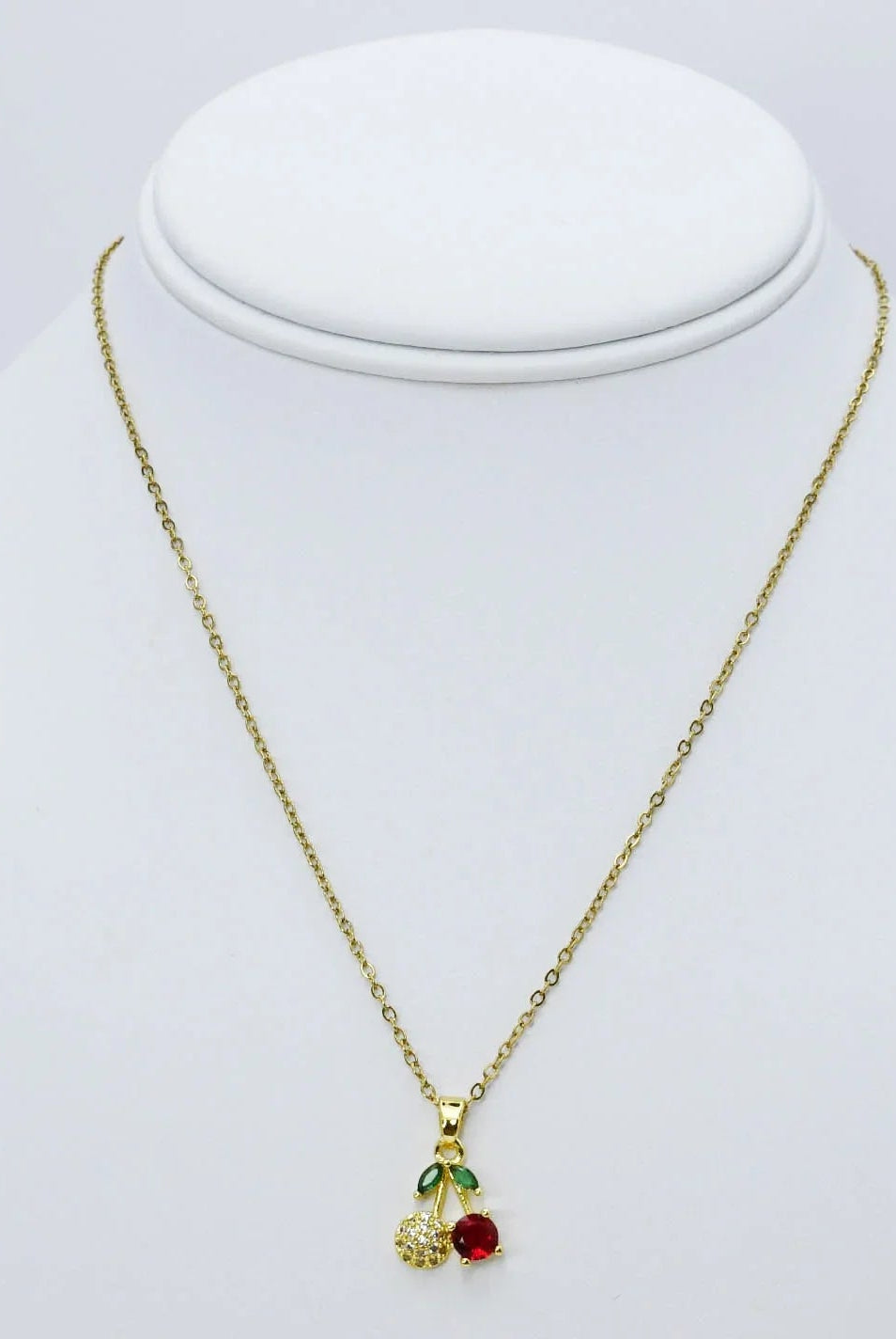 Dainty Gold Cherry Charm Necklace – Sparkling Fruit Pendant - Bella Blossom Boutique