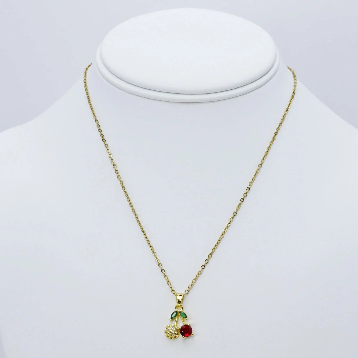 Dainty Gold Cherry Charm Necklace – Sparkling Fruit Pendant - Bella Blossom Boutique