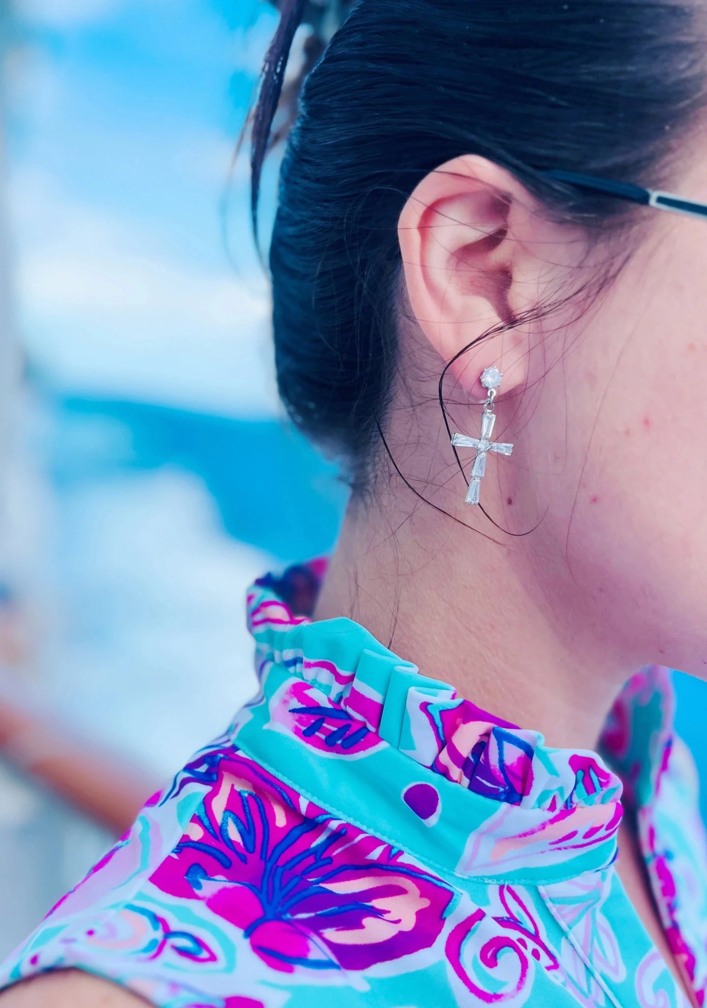 Divine Dangles: Sparkling Crystal Cross Drop Earrings - Bella Blossom Boutique