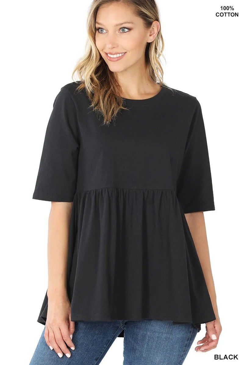 Effortless Shirred Empire Waist Half Sleeve Tunic Top - Bella Blossom Boutique